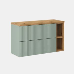 Móvel de lavatório 100cm 2 gavetas 2 nichos Verde Jade e Madeira