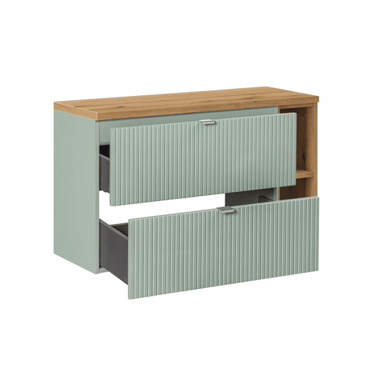 Móvel de lavatório 100cm 2 gavetas 2 nichos Verde Jade e Madeira