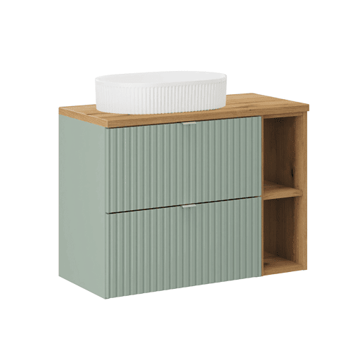 Móvel de lavatório simples 80cm 2 gavetas 2 nichos Verde Jade e Madeira