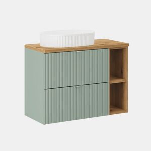 Móvel de lavatório simples 80cm 2 gavetas 2 nichos Verde Jade e Madeira