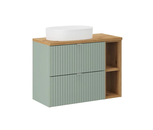 Mueble lavabo individual 80cm 2 cajones 2 compartimientos jade verde y madera