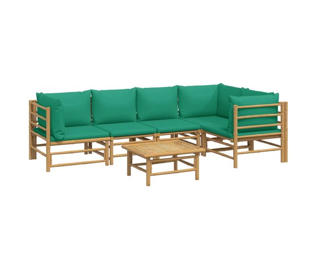 Muebles de jardín muebles de exterior juego de muebles de 6 piezas con cojines de bambú verde 02_0016955