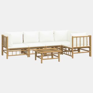 Móveis de jardim móveis de exterior Conjunto de móveis de 6 peças com almofadas de bambu branco creme 02_0016637
