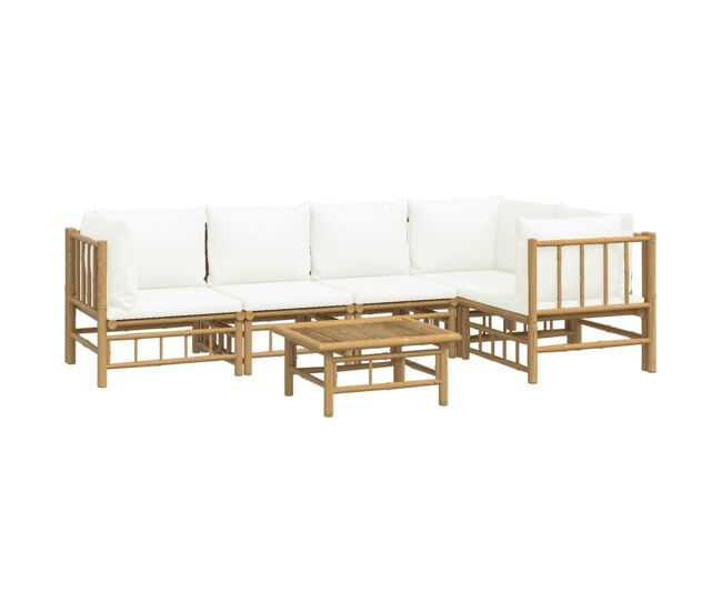 Muebles de jardín muebles de exterior juego de muebles de 6 piezas con cojines de bambú blanco crema 02_0016637
