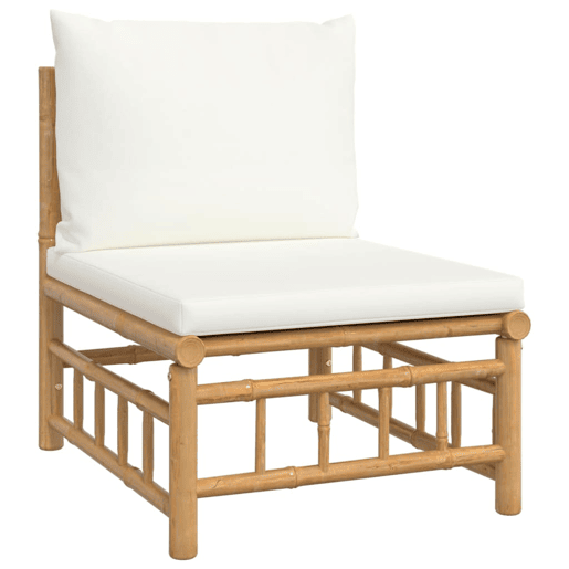 Móveis de jardim móveis de exterior Conjunto de móveis de 6 peças com almofadas de bambu branco creme 02_0016637