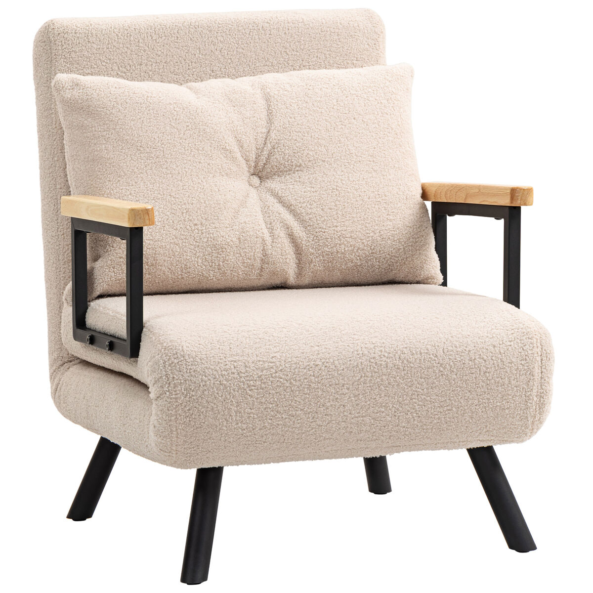 Homcom sofá cama de 1 plaza sofá cama plegable tapizado en borreguito con respaldo ajustable de 5 niveles y almohada acolchada para oficina dormitorio salón 63x73x81 cm beige