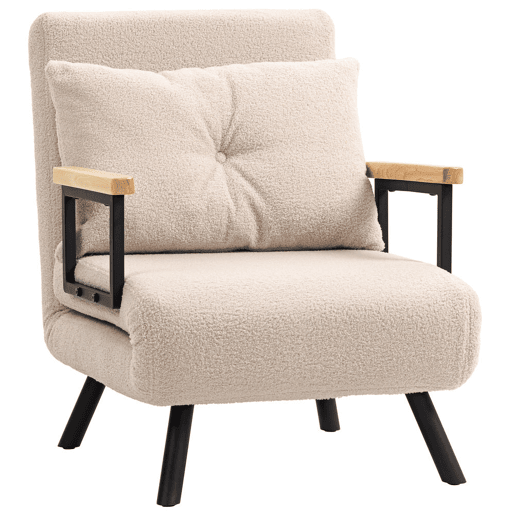 HOMCOM Poltrona Convertível em Cama Dobrável Poltrona 3 em 1 Convertível em Cama com Encosto Ajustável em 5 Níveis e Almofada Acolchoada para Escritório Sala de Estar Carga 120 kg 63x73x81 cm Bege