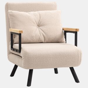 HOMCOM Poltrona Convertível em Cama Dobrável Poltrona 3 em 1 Convertível em Cama com Encosto Ajustável em 5 Níveis e Almofada Acolchoada para Escritório Sala de Estar Carga 120 kg 63x73x81 cm Bege