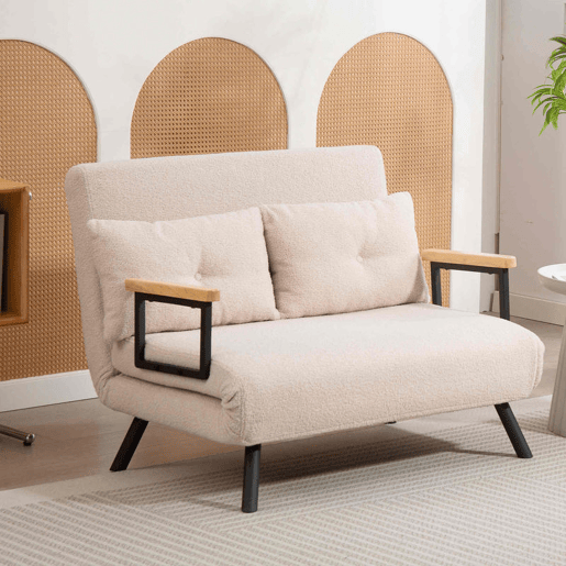HOMCOM Poltrona Convertível em Cama Dobrável Poltrona 3 em 1 Convertível em Cama com Encosto Ajustável em 5 Níveis e Almofada Acolchoada para Escritório Sala de Estar Carga 120 kg 63x73x81 cm Bege