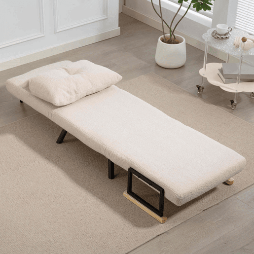 HOMCOM Poltrona Convertível em Cama Dobrável Poltrona 3 em 1 Convertível em Cama com Encosto Ajustável em 5 Níveis e Almofada Acolchoada para Escritório Sala de Estar Carga 120 kg 63x73x81 cm Bege