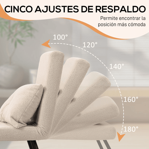 HOMCOM Poltrona Convertível em Cama Dobrável Poltrona 3 em 1 Convertível em Cama com Encosto Ajustável em 5 Níveis e Almofada Acolchoada para Escritório Sala de Estar Carga 120 kg 63x73x81 cm Bege