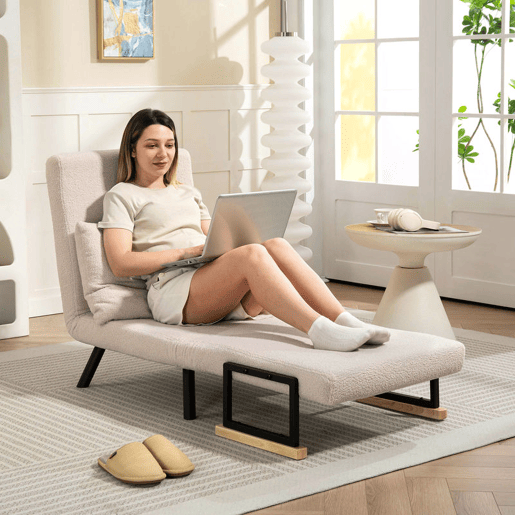HOMCOM Poltrona Convertível em Cama Dobrável Poltrona 3 em 1 Convertível em Cama com Encosto Ajustável em 5 Níveis e Almofada Acolchoada para Escritório Sala de Estar Carga 120 kg 63x73x81 cm Bege