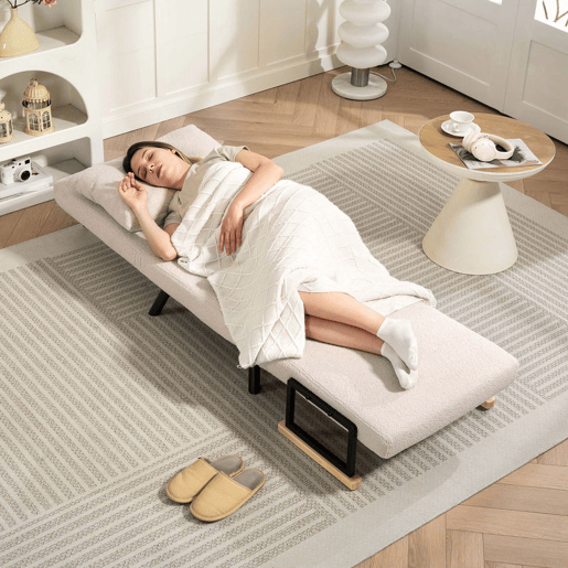 HOMCOM Poltrona Convertível em Cama Dobrável Poltrona 3 em 1 Convertível em Cama com Encosto Ajustável em 5 Níveis e Almofada Acolchoada para Escritório Sala de Estar Carga 120 kg 63x73x81 cm Bege