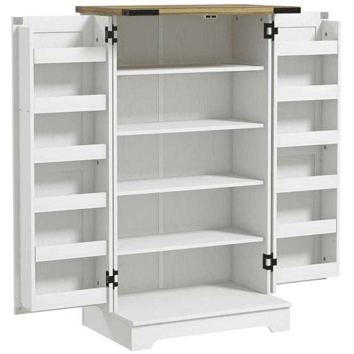 HOMCOM Armário Despensa de Cozinha com 2 Portas e 16 Prateleiras Alacena Rústica com Prateleira Ajustável para Sala de Jantar ou Sala de Estar 60x40x104 cm Creme