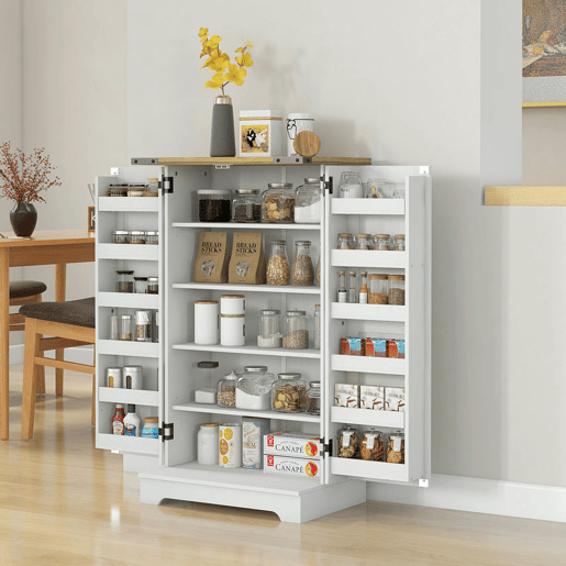 HOMCOM Armário Despensa de Cozinha com 2 Portas e 16 Prateleiras Alacena Rústica com Prateleira Ajustável para Sala de Jantar ou Sala de Estar 60x40x104 cm Creme
