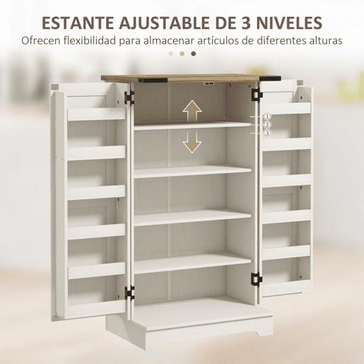 HOMCOM Armário Despensa de Cozinha com 2 Portas e 16 Prateleiras Alacena Rústica com Prateleira Ajustável para Sala de Jantar ou Sala de Estar 60x40x104 cm Creme