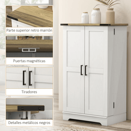 HOMCOM Armário Despensa de Cozinha com 2 Portas e 16 Prateleiras Alacena Rústica com Prateleira Ajustável para Sala de Jantar ou Sala de Estar 60x40x104 cm Creme