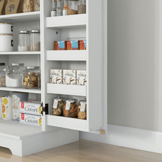 HOMCOM Armário Despensa de Cozinha com 2 Portas e 16 Prateleiras Alacena Rústica com Prateleira Ajustável para Sala de Jantar ou Sala de Estar 60x40x104 cm Creme