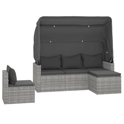 Conjunto de sofá de jardim de 4 peças com almofadas de vime de resina cinza 02_0013555 Conjunto de sofá de jardim de 4 peças com almofadas de vime de resina cinza 02_0013555