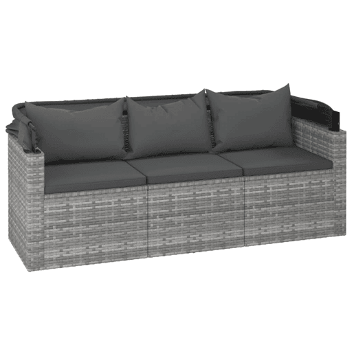Conjunto de sofá de jardim de 4 peças com almofadas de vime de resina cinza 02_0013555 Conjunto de sofá de jardim de 4 peças com almofadas de vime de resina cinza 02_0013555