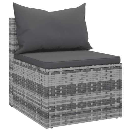 Conjunto de sofá de jardim de 4 peças com almofadas de vime de resina cinza 02_0013555 Conjunto de sofá de jardim de 4 peças com almofadas de vime de resina cinza 02_0013555
