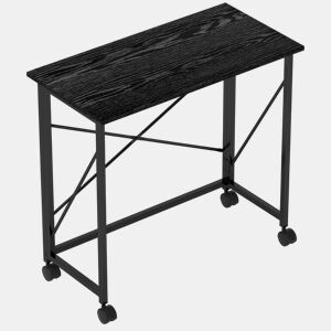 HOMCOM Secretária Dobrável com Rodas Mesa de Secretária Compacta Mesa para Computador Portátil para Casa Escritório Espaços Pequenos 80x40x75 cm Preto