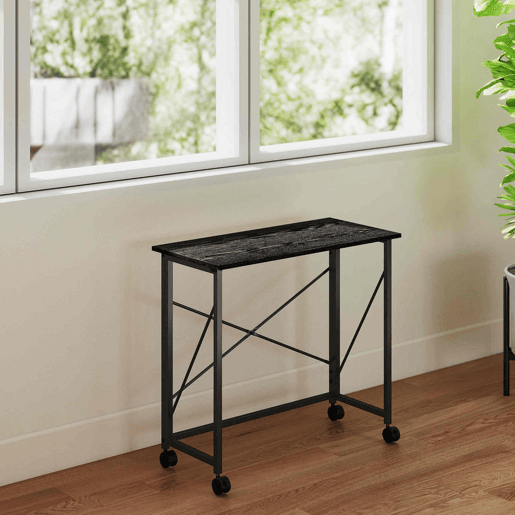HOMCOM Secretária Dobrável com Rodas Mesa de Secretária Compacta Mesa para Computador Portátil para Casa Escritório Espaços Pequenos 80x40x75 cm Preto