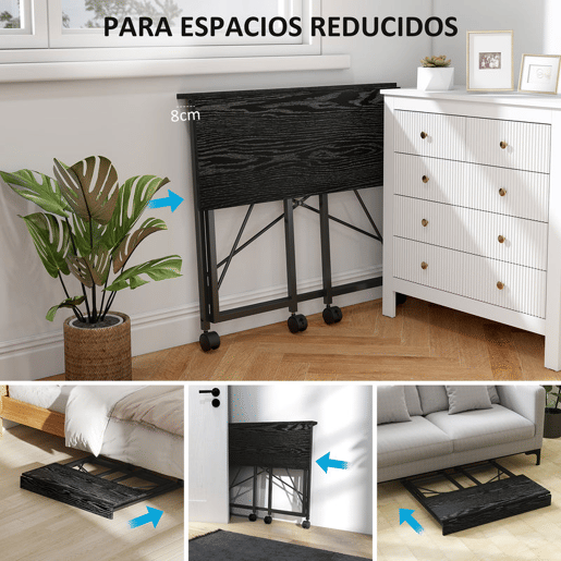 HOMCOM Secretária Dobrável com Rodas Mesa de Secretária Compacta Mesa para Computador Portátil para Casa Escritório Espaços Pequenos 80x40x75 cm Preto