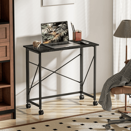 HOMCOM Secretária Dobrável com Rodas Mesa de Secretária Compacta Mesa para Computador Portátil para Casa Escritório Espaços Pequenos 80x40x75 cm Preto