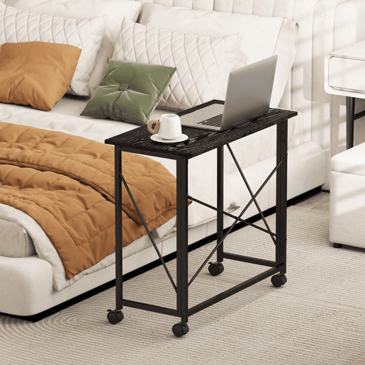 HOMCOM Secretária Dobrável com Rodas Mesa de Secretária Compacta Mesa para Computador Portátil para Casa Escritório Espaços Pequenos 80x40x75 cm Preto