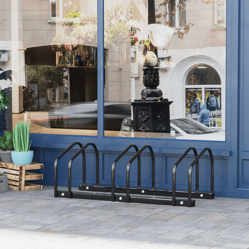 HOMCOM Estacionamento para 3 Bicicletas Suporte de Aço para Estacionar Bicicletas no Chão para Interior e Exterior 76x33x27 cm Preto