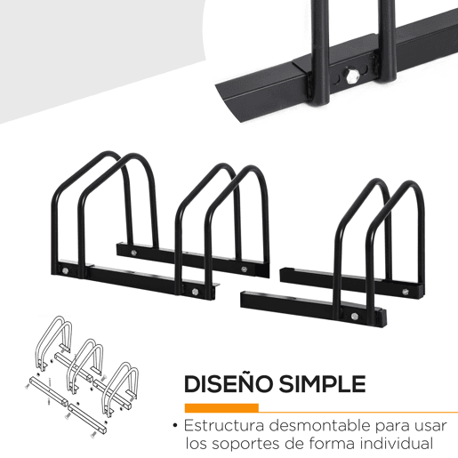 HOMCOM Estacionamento para 3 Bicicletas Suporte de Aço para Estacionar Bicicletas no Chão para Interior e Exterior 76x33x27 cm Preto