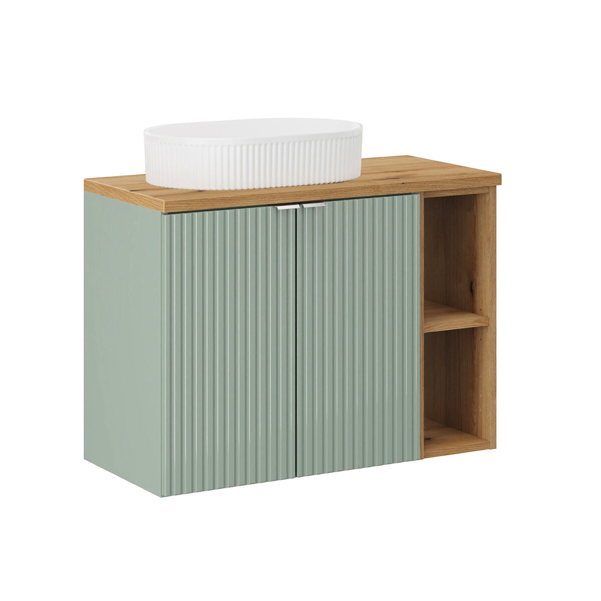 Mueble lavabo individual 80cm 2 puertas 2 compartimientos jade verde y madera