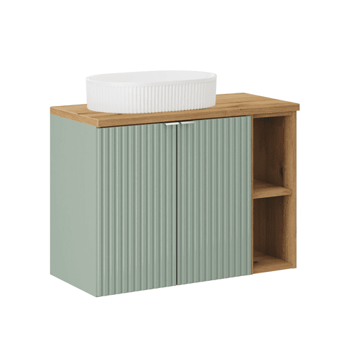 Móvel de lavatório simples 80cm 2 portas 2 nichos Verde Jade e Madeira