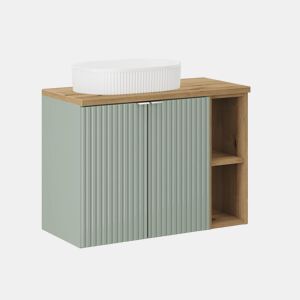Móvel de lavatório simples 80cm 2 portas 2 nichos Verde Jade e Madeira