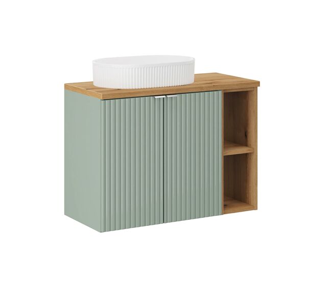 Mueble lavabo individual 80cm 2 puertas 2 compartimientos jade verde y madera