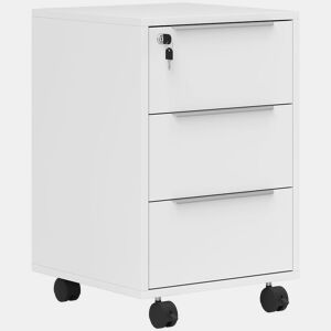 HOMCOM Arquivador Móvel de Escritório com 3 Gavetas Fechadura Rodas e Travão para Documentos Arquivos 40x40x63,5 cm Branco