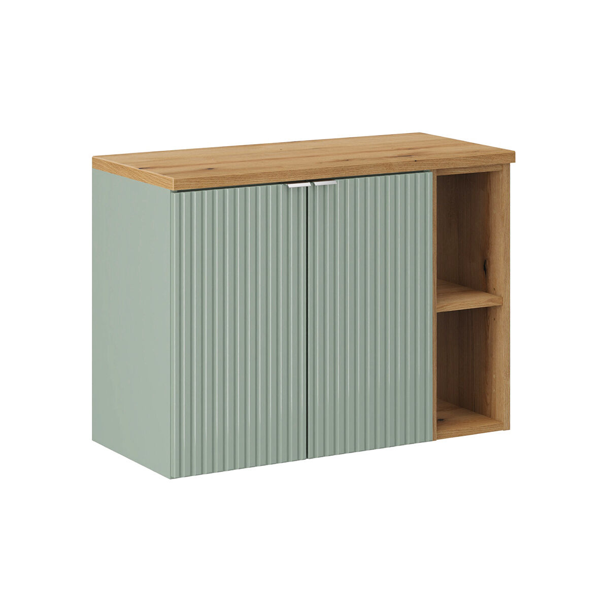 Mueble bajo lavabo 80cm 2 puertas 2 compartimientos jade verde y madera