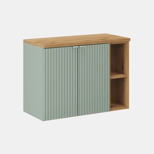 Móvel de lavatório 80cm 2 portas 2 nichos Verde Jade e Madeira