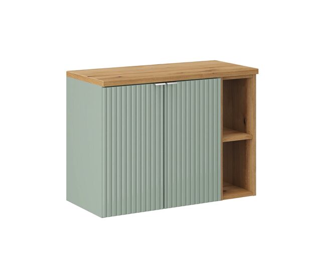Mueble bajo lavabo 80cm 2 puertas 2 compartimientos jade verde y madera