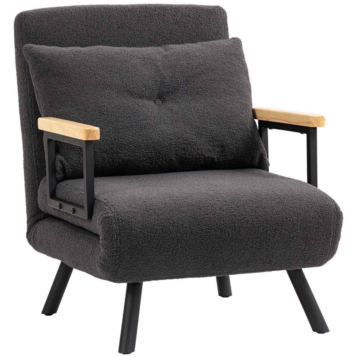 Homcom sofá cama de 1 plaza sofá cama plegable tapizado en borreguito con respaldo ajustable de 5 niveles y almohada acolchada para oficina dormitorio salón 63x73x81 cm gris oscuro