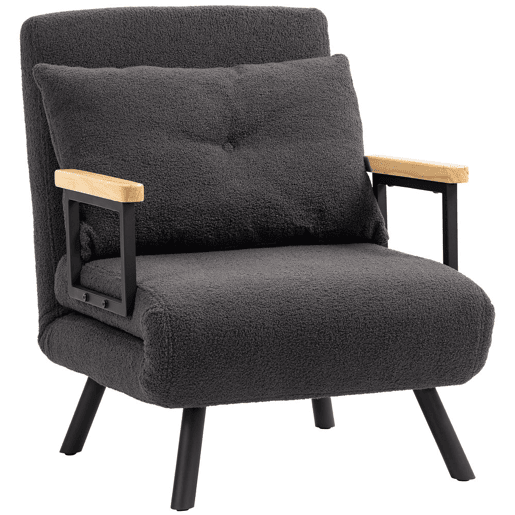HOMCOM Poltrona Convertível em Cama Dobrável Poltrona 3 em 1 Convertível em Cama com Encosto Ajustável em 5 Níveis e Almofada Acolchoada para Escritório Sala de Estar Carga 120 kg 63x73x81 cm Cinza