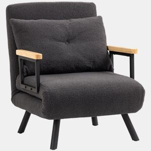 HOMCOM Poltrona Convertível em Cama Dobrável Poltrona 3 em 1 Convertível em Cama com Encosto Ajustável em 5 Níveis e Almofada Acolchoada para Escritório Sala de Estar Carga 120 kg 63x73x81 cm Cinza