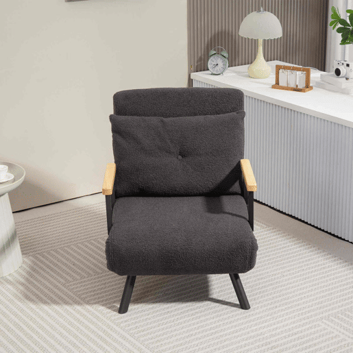 HOMCOM Poltrona Convertível em Cama Dobrável Poltrona 3 em 1 Convertível em Cama com Encosto Ajustável em 5 Níveis e Almofada Acolchoada para Escritório Sala de Estar Carga 120 kg 63x73x81 cm Cinza