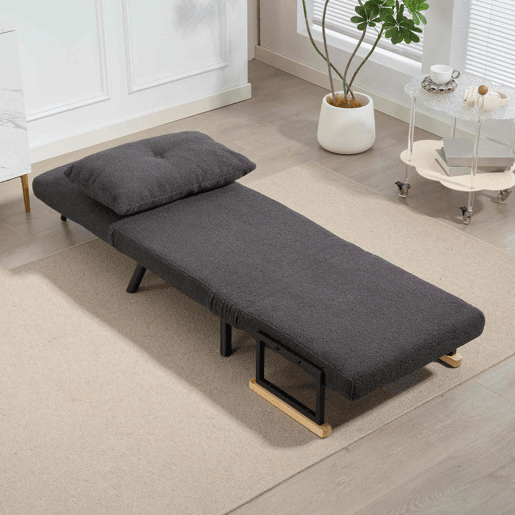 HOMCOM Poltrona Convertível em Cama Dobrável Poltrona 3 em 1 Convertível em Cama com Encosto Ajustável em 5 Níveis e Almofada Acolchoada para Escritório Sala de Estar Carga 120 kg 63x73x81 cm Cinza