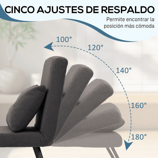 HOMCOM Poltrona Convertível em Cama Dobrável Poltrona 3 em 1 Convertível em Cama com Encosto Ajustável em 5 Níveis e Almofada Acolchoada para Escritório Sala de Estar Carga 120 kg 63x73x81 cm Cinza