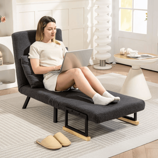 HOMCOM Poltrona Convertível em Cama Dobrável Poltrona 3 em 1 Convertível em Cama com Encosto Ajustável em 5 Níveis e Almofada Acolchoada para Escritório Sala de Estar Carga 120 kg 63x73x81 cm Cinza