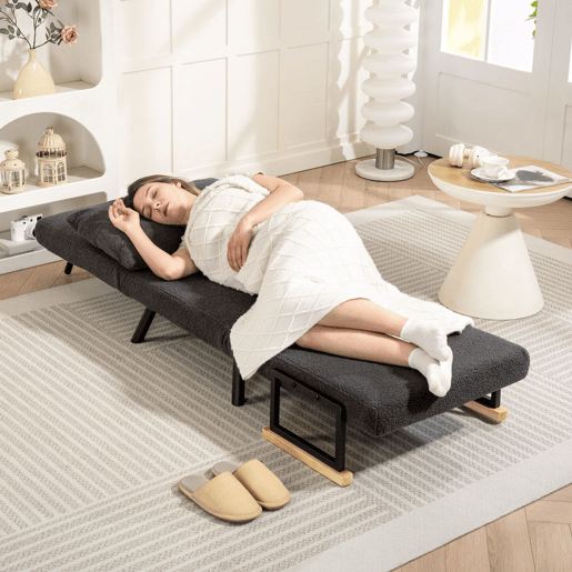 HOMCOM Poltrona Convertível em Cama Dobrável Poltrona 3 em 1 Convertível em Cama com Encosto Ajustável em 5 Níveis e Almofada Acolchoada para Escritório Sala de Estar Carga 120 kg 63x73x81 cm Cinza