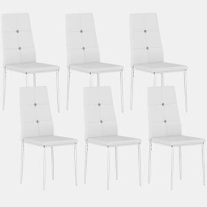 HOMCOM Conjunto de 6 Cadeiras de Sala de Jantar Estofadas em PU Cadeiras de Cozinha com Encosto Alto com Botões e Pernas de Aço Desenho Moderno para Sala de Estar Quarto 41x50x97 cm Branco