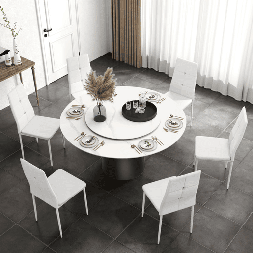 HOMCOM Conjunto de 6 Cadeiras de Sala de Jantar Estofadas em PU Cadeiras de Cozinha com Encosto Alto com Botões e Pernas de Aço Desenho Moderno para Sala de Estar Quarto 41x50x97 cm Branco